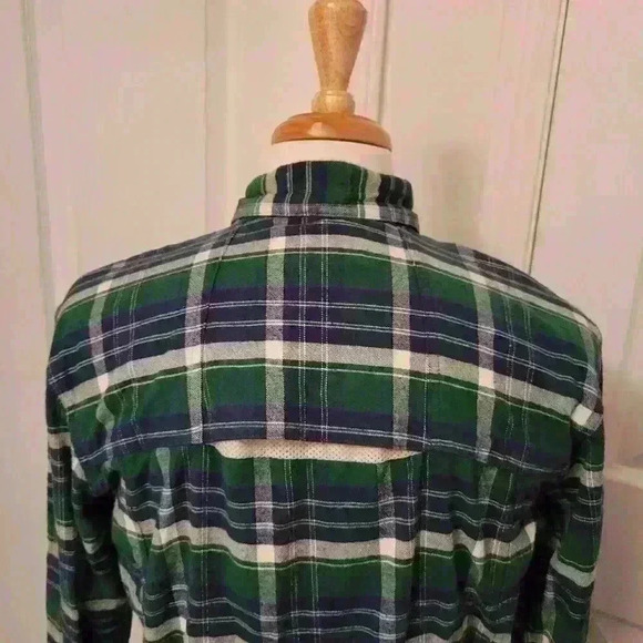 Green Plaid Flannel Shirt M Backpacker Outdoor Trail Shirt Rugged Forestcore - Picture 5 of 12